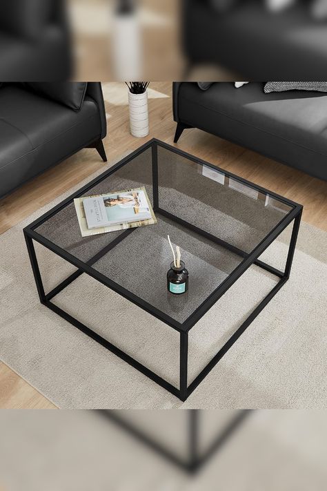 SAYGOER Glass Coffee Table, Small Modern Coffee Table Square Simple Center Tables for Living Room 26.7 x 26.7 x 15.7 Inches, Gray Black Modern Square Coffee Table, Tables For Living Room, Modern Tables, Center Tables, Table Square, Black Coffee Tables, Modern Coffee Table, Coffee Table Square, Modern Square