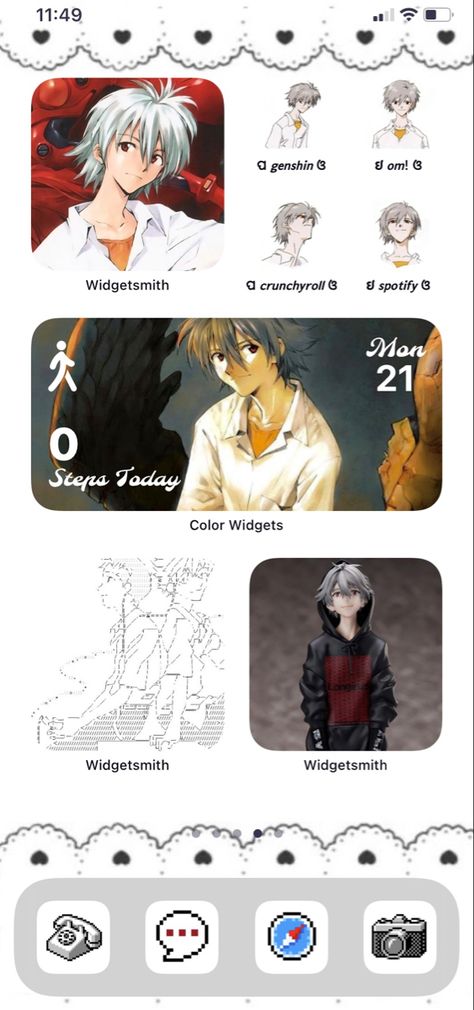 Kaworu Phone Theme, Evangelion Homescreen, Anime Phone Layout, Kaworu Nagisa, Iphone Widgets, Home Lock Screen, Phone Layouts, Icon Ideas, Phone Ideas