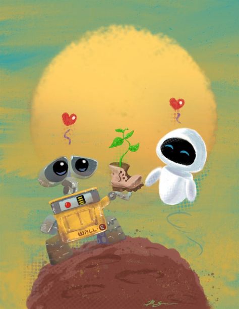 Wall-e Painting, Walle Y Eva, Walle And Eva, Up Pixar, Wall E Eve, Images Disney, Disney Wall, Best Friend Tattoos, Wall E