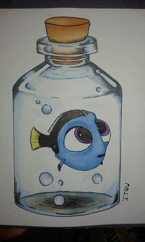 Fish In A Bottle Drawing, Bottle Drawings, Fish In A Bottle, Aquarium Drawing, Jellyfish Embroidery, Bottle Fish, Drawing Jellyfish, Cartoon Character Clipart, Cartoon Jellyfish