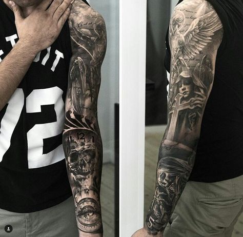 Good Vs Evil Tattoo, Angelic Tattoos, Good And Evil Tattoos, Good Vs Evil, Tattoo Diy, Evil Tattoo, Evil Tattoos, Full Sleeve Tattoo Design, Men Tattoos Arm Sleeve