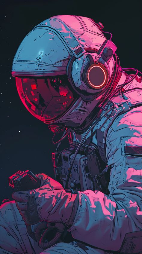 Transform your iPhone and Android into a portal to the cosmos with this dynamic Cyber Astronaut wallpaper. It's a digital odyssey that brings the adventure of space exploration to your daily life. 🌌 Astronaut Side View, Space Man Art, Space Astronaut Wallpaper, Cyberpunk Astronaut, Space Aesthetic Wallpaper, Space Vibes, Simple Family Meals, Tears Art, Andermatt