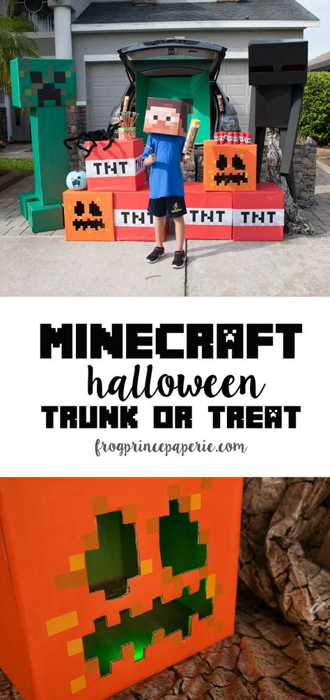 Trunk Or Treat Minecraft, Minecraft Trunk Or Treat, Minecraft Creepers, Halloween Trunk Or Treat, Halloween Car Decorations, Minecraft Halloween, Trunker Treat Ideas, Church Trunk, Craft Ideas For Beginners