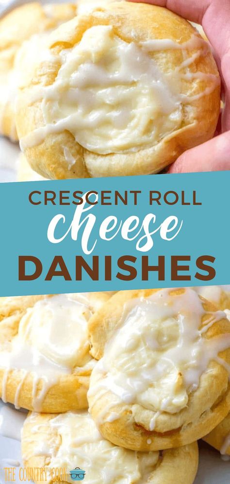 Crescent Roll Cheese, Cheese Danishes, Crescent Roll Dessert, Breakfast Cheese, Cheese Crescent Rolls, Crescent Recipes, Cheese Danish, Country Cook, Breakfast Sweets