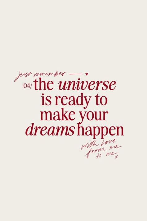 Positive Aesthetic Quote | Text Quote | The universe is ready to make your dreams happen #motivationalquote #inspirationalquote #quote #goodquote #beigeaesthetic #beigequote #aestheticquote #quoteforinstagram #powerfulwords #textquote #universequotes #positivequote Make Your Dreams Happen, Positive Aesthetic, Red Quotes, Princess Quotes, Aesthetic Quote, Universe Quotes, Manifesting Dreams, My Dream Came True, Dream Quotes