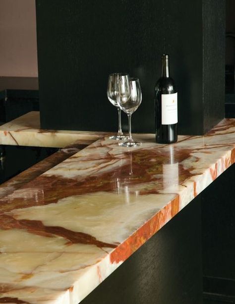 Onyx Countertops Kitchen, Onyx Kitchen, Onyx Countertops, Onyx Bar, Terrace Bar, Kitchen Design Countertops, Rainbow Kitchen, Kitchen Bar Table, Marble Bar