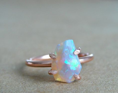 Raw Opal Engagement Ring, Rings Birthstone, Opal Engagement Rings, Girlfriend Ring, Rings Opal, October Birthstone Ring, Opal Birthstone, Birthstone Rings, Jewelry Opal