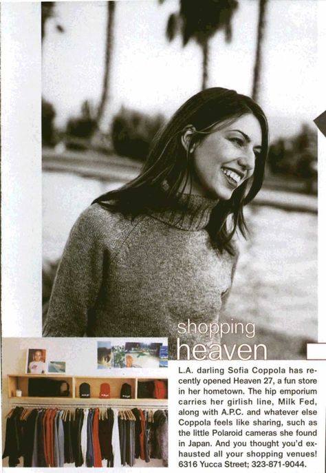 Sofia Coppola Heaven 27, Milk Fed, APC article in Harper's Bazaar c. 1999 | nosegirl.tripod.com. Artistic Space, 90s Aesthetic, My Kind Of Woman, Sofia Coppola, Just Girl Things, Girl Crush, Sofia, Pretty Woman, Pretty Pictures