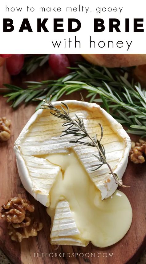 This Baked Brie Recipe is the easiest holiday appetizer you will ever make! Ready in under 15 minutes and made with just three ingredients, learn how you can make this easy, no-fuss, gooey baked brie recipe for your next holiday gathering. Add a little extra wow to each bite and serve your brie with maple candied walnuts for an irresistible marriage of savory and sweet guaranteed to disappear in seconds. Baked Brie With Honey, Baked Brie Honey, Bake Brie, Brie With Honey, Baked Brie Recipe, Baked Brie Recipes, Holiday Appetizers Easy, Brie Recipes, Brie Cheese