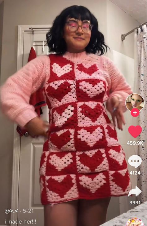 Cute Crochet Wearable, Crochet Strawberry Dress, Valentines Day Crochet Sweater, Crochet Valentines Clothes, Crochet Valentines Outfit, Crochet Valentine Sweater, Valentines Crochet Outfit, Valentine Crochet Clothes, Valentines Day Crochet Top