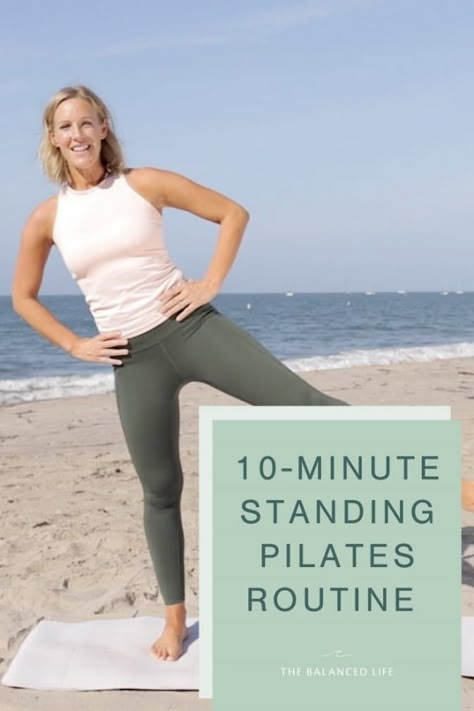 10-minute standing Pilates routine - The Balanced Life Lindywell Pilates, Standing Pilates, Beginner Pilates Workout, Mat Pilates Workout, Pilates Workout Plan, Pilates Workout Videos, Standing Workout, Pilates Workout Routine, Pilates Routine