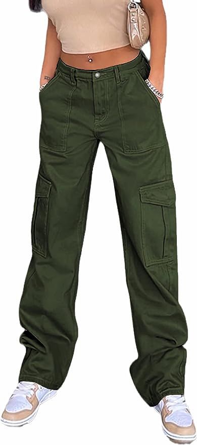 ​​Amazon.com: Giallino Cargo Pants Women Baggy Wide Leg High Waist Workwear Pockets Trousers Hiking Cargo Casual Pants Green XXL : Clothing, Shoes & Jewelry Y2k Fashion Pants, Cargo Pants Women Baggy, Olive Green Cargo Pants, Cargo Pants For Women, Cargo Pants Style, White Cargo Pants, Grey Cargo Pants, Khaki Cargo Pants, Pants Baggy