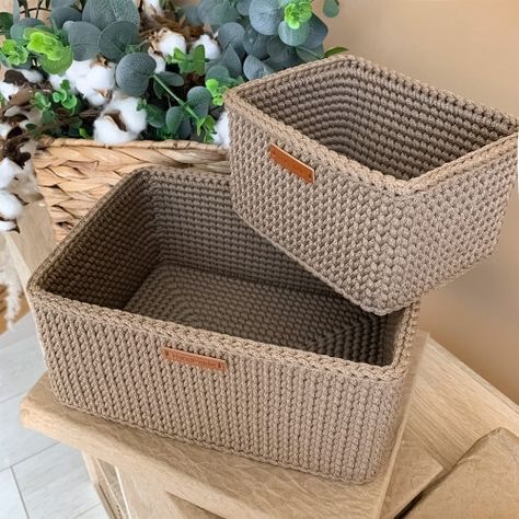 Crochet Storage Basket Pattern, Square Basket, Crochet Basket Pattern Free, Crochet Storage Baskets, Handbags Patterns, Rectangular Baskets, Crochet Baskets, Crochet Storage, Square Baskets