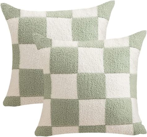 NIDITW Set of 2 St Patrick's Day Gift Ultra Soft Checkerboard Throw Pillow Cover Fuzzy Microfiber Chessboard Gingham Cushion Case Cozy Checkered Pillowcase Decor for Sofa Couch 18x18 Inches (1-Green) Fluffy Cushions, Car Bed, Sofa Bench, Green Pillows, Checkerboard Pattern, Green Decor, Green Rooms, Cushion Pattern, Decorative Throw Pillow Covers