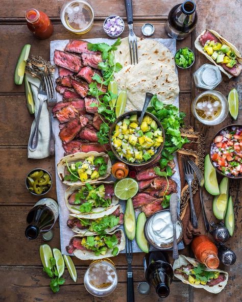 Taco City. I whipped up my Ancho-Rubbed Steak Tacos from my cookbook EAT DELICIOUS (in stores & online now) for the crew tonight. Sweet… Steak Tacos, Basil Chicken, Thai Basil, Food Platters, Food Presentation, Chicken Recipe, Weeknight Dinner, I Love Food, Stir Fry