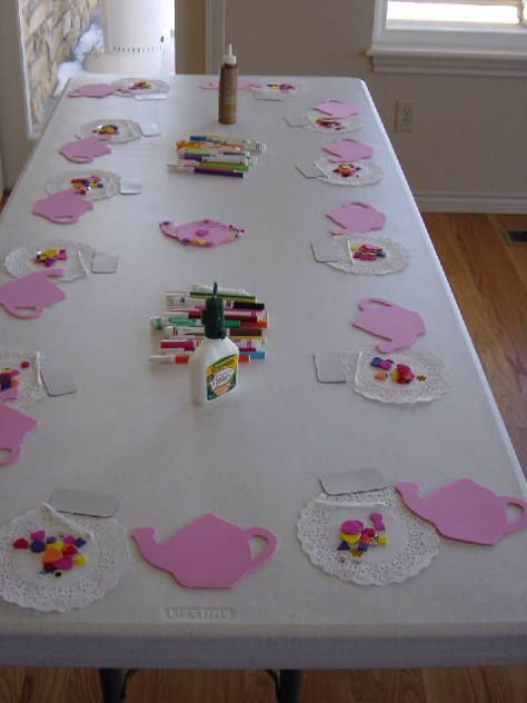 Activities Tea For Two Birthday Party Activities, Tea Time Crafts, Fancy Nancy Party Activities, Tea For Three Birthday Party Decorations, Princess Tea Party Crafts, 6th Birthday Tea Party, Tea Party For 4th Birthday, Tea Activities For Kids, Alice In Wonderland Tea Party Activities