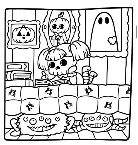 Halloween Aesthetic Coloring Pages, Coco Wyo Coloring Pages Spooky Cutie, Spooky Cute Coloring Pages, Cocowyo Coloring Pages, Spooky Coloring Pages, Coco Wyo, Mom Coloring Pages, Bobbie Goods, Hello Kitty Coloring