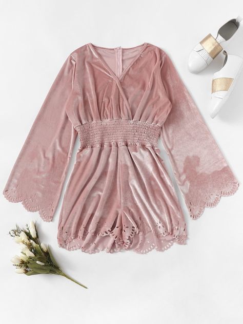 Pink V-neck Sleepwear For Wedding Night, Pink V-neck Sleepwear For Loungewear, Pink V-neck Feminine Sleepwear, Pink Feminine Short-length Sleepwear, Sheer Pink V-neck Sleepwear, Fancy Top, Velvet Romper, Velvet Jumpsuit, Long Cocktail Dress