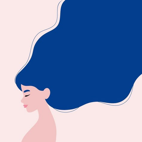 Concept illustration of a portrait of a woman with long flying hair in profile Hair Graphic Design Art, Woman Hair Illustration, Woman Profile Illustration, Bibi Poster, Side Profile Illustration, Hair Line Art, Long Hair Illustration, Long Hair Cartoon, Profile Illustration