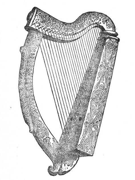 Ancient Irish Musical Instruments Irish Harp Drawing, Irish Harp Tattoo, Irish Musical Instruments, Rameses Ii, Diatonic Scale, Celtic Harp, Irish Harp, Flute Player, Irish Tattoos