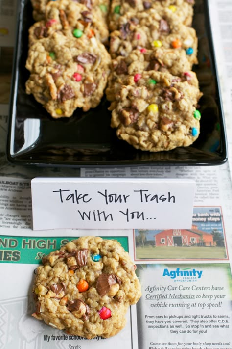 The best garbage cookies — perfect recipe for a trash bash! Garbage Cookies With Chips, Garbage Can Cookies, Trash Cookies Recipes, Garbage Cookies Recipes, Trash Can Cookies Recipe, Dumpster Cookies, Trash Treats, Trash Can Cookies, Garbage Cookies