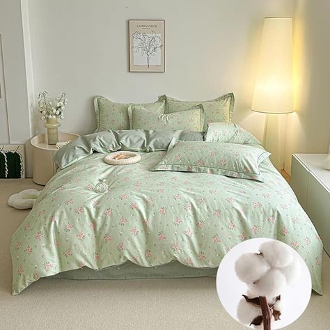 Amazon.com: CinYana Pink Floral Duvet Cover Set Reversible 100% Cotton Duvet Cover King 3 PCS Chic Garden Bedding Set Mini Floral Comforter Cover Soft Breathable for All Seasons (Pink,King) : Home & Kitchen Sage Green Aesthetic Bedroom, Cute Comforter Sets, Sage And Pink Bedroom, Pink And Green Bedding, Pink Green Bedrooms, Pink Dorm Room Decor, Pink Dorm Rooms, Nyc Apt, Pink Dorm