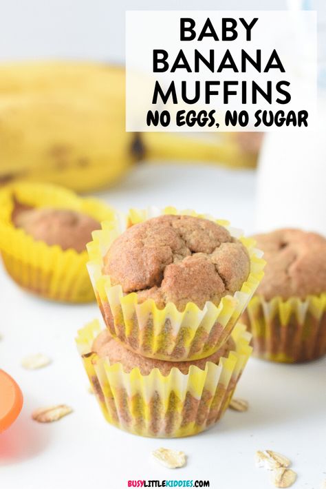 Baby Banana Muffins, Banana Recipes For Kids, Baby Led Weaning Banana, Egg Free Banana Muffins, Baby Led Weaning Muffins, Muffins For Toddlers, Blw Meals, 6 Months Baby Food, Banana Applesauce Muffins