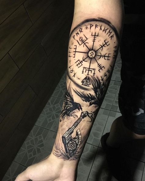 Viking Horror Tattoo, Mens Viking Tattoos, Viking Forearm Tattoo Men, Viking Arm Tattoo, Nordic Tattoo Sleeve, Viking Sleeve Tattoo, Vegvisir Tattoo, Viking Compass Tattoo, Celtic Sleeve Tattoos