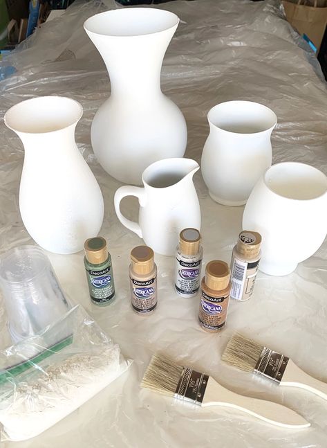 DIY: Earthenware Vases | Centsational Style Crafting She Shed, Diy Pottery Barn Decor, Centsational Style, Diy Painted Vases, Concrete Repair Products, Pottery Barn Decor, Vase Project, Pitcher Decor, Plaster Crafts