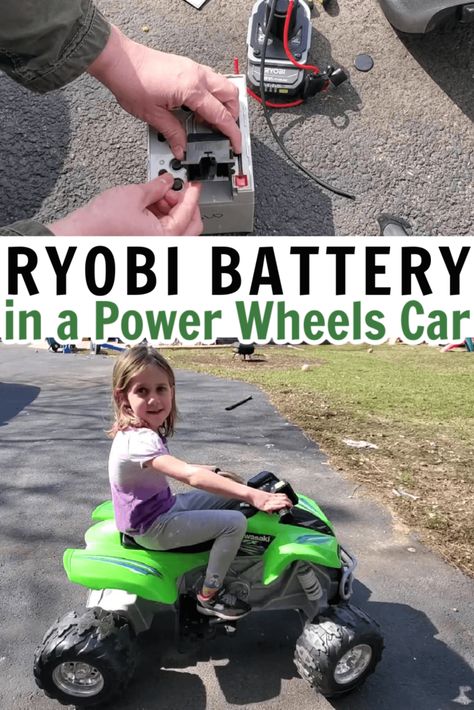 Easy Way to Use a Ryobi Battery in a Power Wheels Car Diy Power Wheels Makeover, Power Wheels Garage, Modified Power Wheels, Power Wheels Modification, Power Wheels Makeover, Power Wheels Mods, Custom Power Wheels, Power Wheel Cars, Power Wheels Jeep