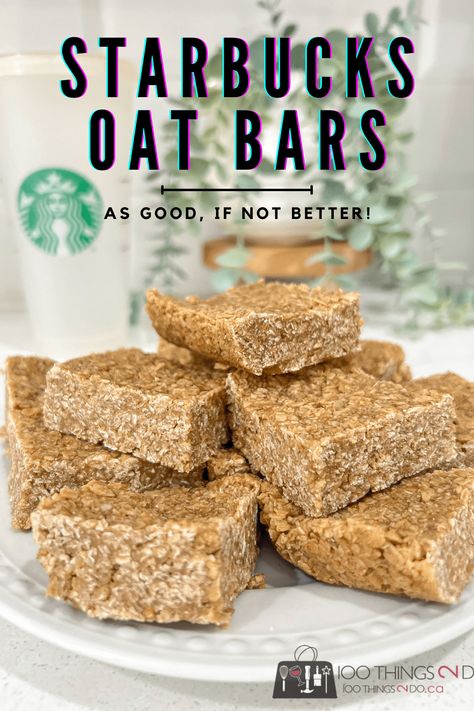 Starbucks Oat Bars (a knock-off that's as-good, if not better!) - 100 Things 2 Do Starbucks Oat Bar Recipe, Starbucks Oat Bars, Oat Bars Healthy, Oat Cake Recipes, Oat Bar Recipes, Healthy Starbucks, Healthy Bars, Chocolate Oats, Yummy Healthy Snacks