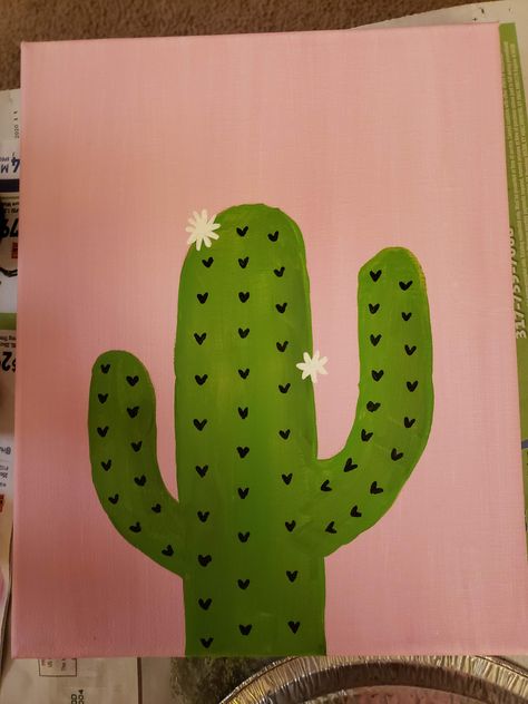 Canvas painting of cactus with pink background Easy Paintings Pink Background, Easy Paintings With Pink Background, Pink Cactus Painting, Cactus Painting Simple, Pink Background Painting Easy, Cacti Painting Easy, Cactus Drawing Easy, Easy Boho Painting Ideas, Pink Canvas Paintings Simple