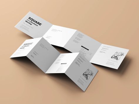 5 Free 4-Fold Accordion Brochure Mockup PSD Set - Good Mockups Accordion Fold Brochure, 4 Fold Brochure Design, Accordion Brochure, Folder Design Inspiration, Folded Brochure, Accordian Book, Brochure Mockup, Pamphlet Design, Accordion Book