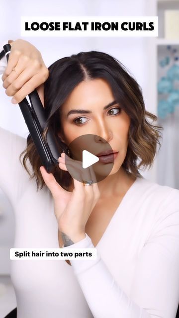 Gabriela Soares on Instagram: "Loose Flat Iron Curls 💫 
Do your flat iron curls look too bouncy and outdated? Try this. 
1. When using your flat iron, split your hair into two curl sections instead of one. Carefully watch how I did it here. It makes a longer, leaner and less ringlet-shaped curl. 
2. Pull the hair down when it’s still hot. Hair is very malleable when it’s hot and it will respond to whatever you do with it the most when it’s in that state. 

SAVE this to refer to later. Follow for more hair & makeup tips and tricks.

#bobhaircut #howtowaveyourhair #bobhairstyles #bobhairstyle #bobhaircuts #bluntbob #bluntbobhaircut #bluntbobcut #styleyourbob" How To Curl Bob With Flat Iron, Curly Hair With Iron Flat, How To Wave Your Hair, How Yo Curl Hair With Flat Iron For Beginners, How To Curl Hair With Flat Iron, How Tp Curl Short Hair With A Flat Iron, Boulder Flat Irons, Iron Curls, Makeup Tips And Tricks