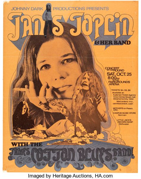 Janis Joplin 1969 Concert Poster w/James Cotton Blues Band.... | Lot #89164 | Heritage Auctions Janis Joplin Style, Johnny Dark, Mundo Hippie, James Cotton, Acid Rock, Vintage Concert Posters, Music Concert Posters, Port Arthur, Vintage Blog