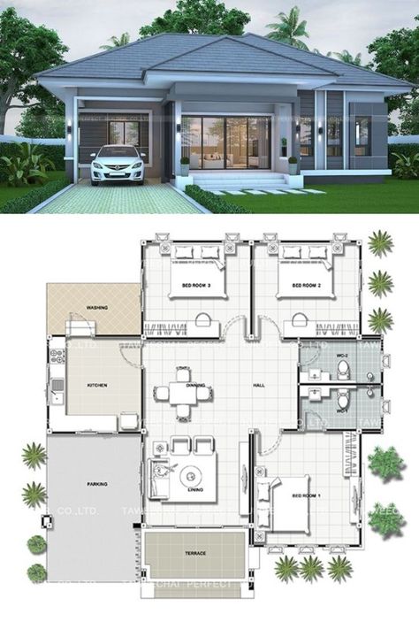 Modern Bungalow House Plans, Modern Bungalow House Design, Bungalow Style House, Bungalow Floor Plans, Bungalow Style House Plans, Affordable House Plans, Two Story House, Free House Plans, Modern Bungalow House