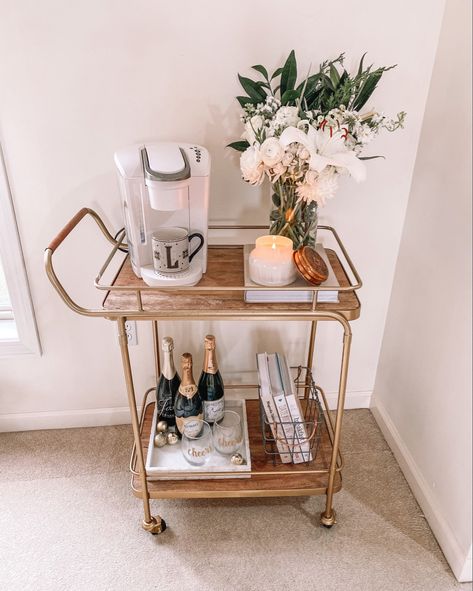 Coffee/ bar cart decor http://liketk.it/36cbh @liketoknow.it #liketkit @liketoknow.it.home #LTKSeasonal #Home Coffee Bar Cart, Diy Coffee Bar, Drink Cart, Bar Cart Styling, Cart Decor, Salon Suites, Home Coffee Bar, Coffee Bar Home, Coffee Carts