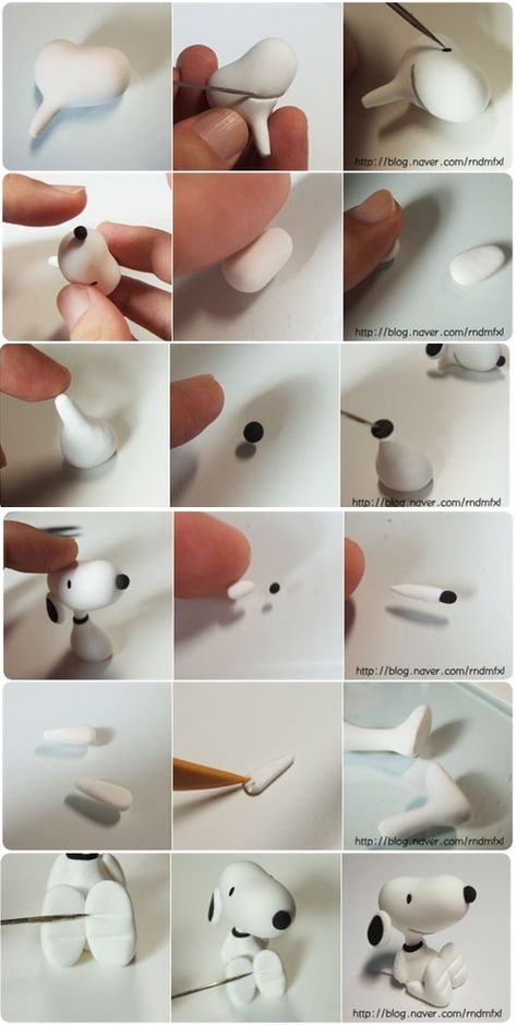 Cold Porcelain Tutorials: Cute Critter Week: Snoopy tutorial Bolo Snoopy, Snoopy Cake, Crea Fimo, ดินปั้น Polymer Clay, Kraf Diy, Tanah Liat, Fondant Tutorial, Polymer Clay Animals, Fondant Figures