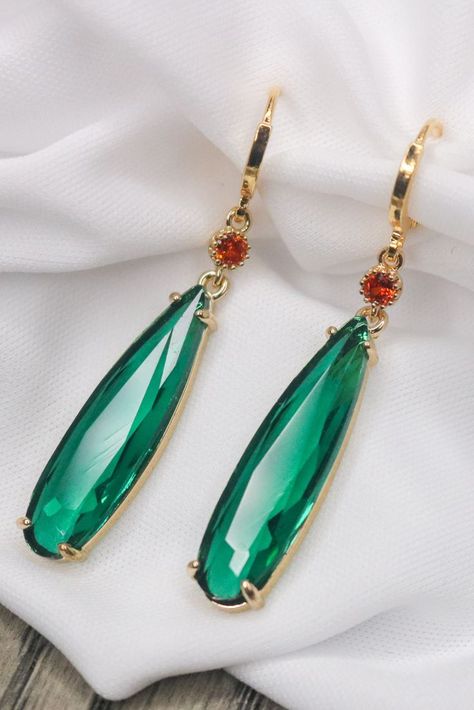 Howl's Moving Castle Green And Gold Earrings, Drop Hoop Earrings, Howl's Moving Castle, Saint Benedict, Howls Moving Castle, Green And Gold, Red Green, Gold Earrings, Dangle Drop Earrings