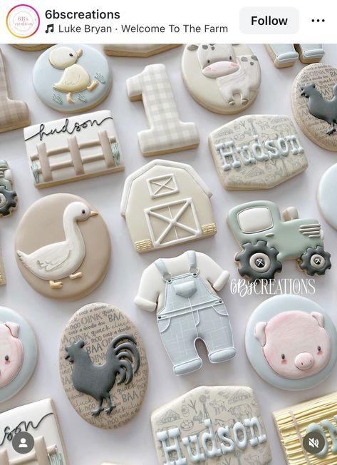 Tractor Cookies, Cow Cookies, Farm Cookies, Farm Baby Shower, Tractor Birthday, Farm Birthday Party, Farm Baby, Baby Cookies, Animal Cookies