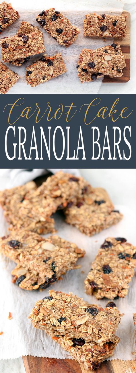 Chewy Carrot Cake Granola Bars with crunchy pecans, toasted oats, coconut and cranberries. Naturally sweetened and so delicious! via @Simply Sissom Carrot Cake Granola, Easy Granola Bars, Healthy Carrot Cake, Easy Granola, Healthy Afternoon Snacks, Toasted Oats, Healthy Carrot Cakes, Granola Recipe Bars, Healthy Protein Snacks