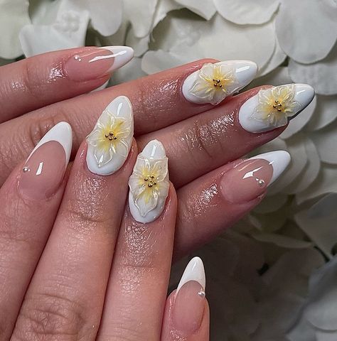 𝐏𝐇𝐗 𝐍𝐀𝐈𝐋 𝐓𝐄𝐂𝐇✨ | cute spring flowers🌼 . . . Inspo @nailsbyelisee #nails #nailsofinstagram #nailtech #nailinspo #aznails #phxnails #explorepage #explore… | Instagram Spring Acrylic Nail Designs Almond, Yellow 3d Flower Nails, Flower On Ring Finger Nails, 3d Nails Flowers, Cute 3d Nails, Nail Background Ideas, Nails Inspiration Flowers, Nails With Flowers 3d, 3d Gel Flower Nails