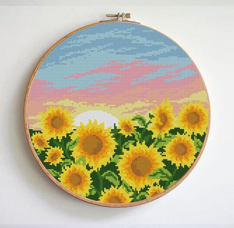 Cross Stitch Sunflower, Stitch Home Decor, Landscape Modern, Nature Cross Stitch, Hama Bead, Animal Cross Stitch Patterns, Cross Stitch Love, Cross Stitch Bookmarks, Mini Cross Stitch