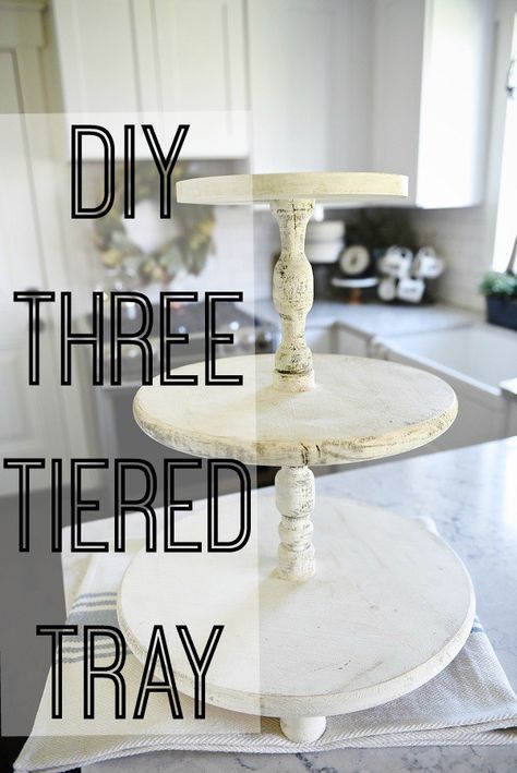 A must pin to make your own DIY three tiered tray. A super simple way to make an customizeable three tiered tray for any room in your  home. Great for rustic farmhouse decor & cottage style decor kitchens. Three Tiered Tray, Farmhouse Kitchen Diy, Diy Farmhouse Kitchen Decor, Tiered Tray Diy, Homemade Home Decor, Cottage Style Decor, Tray Diy, Style Cottage, Tiered Trays