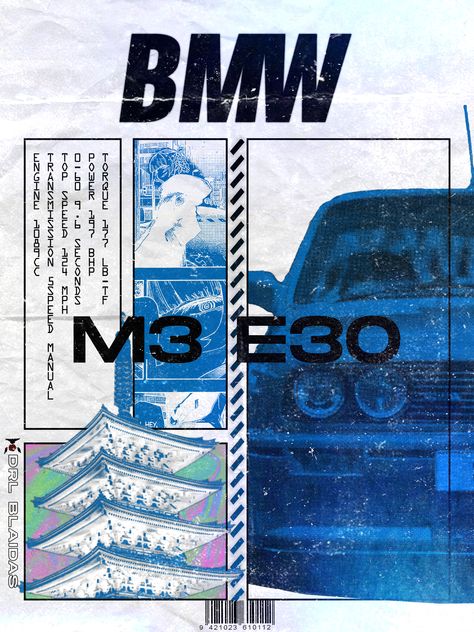 car poster, spec, bmw, m3 E30, spring, summer, blue, poster, photoshop, graphic design Bmw E30 M3 Poster, Bmw E30 Poster, E30 Poster, Bmw Poster, Bmw M3 E30, Car Advertising Design, Bmw Art, Vintage Auto, Car Poster