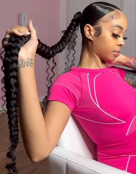 Sleek Braided Ponytail, Sleek Ponytail Hairstyles, Black Ponytail Hairstyles, Girl Braided Hairstyles, Cute Braided Hairstyles, Quick Braided Hairstyles, Protective Hairstyles Braids, Braided Ponytail Hairstyles, Braids With Curls