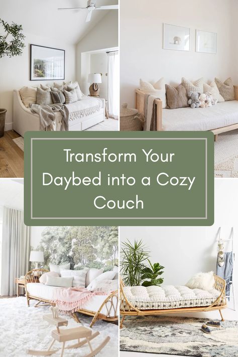 Reimagine your space with our 10 creative ways to turn a dull daybed into a stylish and comfy couch! Perfect for small spaces and multifunctional living rooms, a converted daybed offers both comfort and style. Discover how easy it is to enhance your home decor by adding cushions, using throws, or selecting vibrant colors to make it feel welcoming. With the right decor tips, your daybed can become the centerpiece of your relaxation zone while maximizing benefits. Let's get started on elevating your home design today! Daybed In Dressing Room, Day Bed Couch Living Room Small Spaces, Day Bed Styling, Daybed As Couch Living Room, Daybed Decorating Ideas, Daybed Inspiration, Make A Daybed, Daybed Styling Ideas, Small Couches Living Room