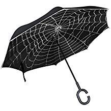 ALAZA Happy Halloween Horror Spider Web Inverted Umbrella Double Layer Windproof Reverse Folding Umbrella for Car With C-Shape Handle Vampire Umbrella, Black Lace Umbrella, Goth Parasol, Umbrella Transparent, Goth Umbrella, Folding Umbrella, Umbrellas Parasols, Halloween Horror, Spider Web