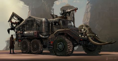 Hellish Landscape, Wasteland Vehicles, Hunting Truck, Apocalyptic Vehicles, Apocalyptic Art, Apocalypse World, Transport Truck, Post Apocalyptic Art, Post Apo