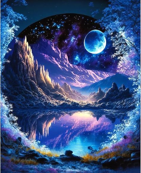 Amazon.com: Rousp DIY 5D Diamond Painting Kits for Adults Diamond Art Blue Moon A Diamond Painting Full Drill Crystal Craft Kits for Home Wall Decor Gifts, 15.7x19.7inch : Arts, Crafts & Sewing Dream Landscape, Crystal Crafts, Step By Step Painting, Diy Diamond Painting, Mountain Lake, Art Kit, 5d Diamond Painting, Scenery Wallpaper, Blue Moon